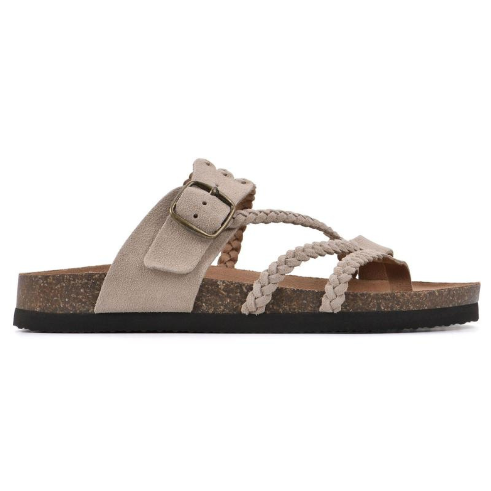 Braided Suede Sandals Flat Cork Natural Comfort