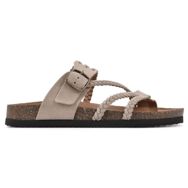 Braided Suede Sandals Flat Cork Natural Comfort