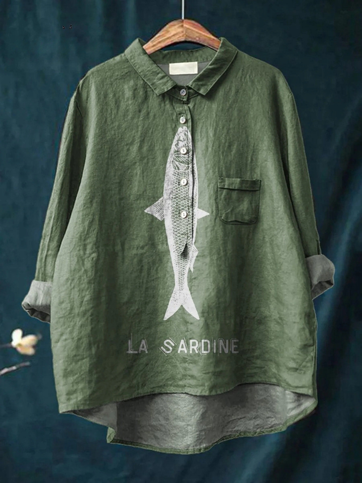 Faye | Sardine Fish Graphic Printed Women's Casual  Shirt
