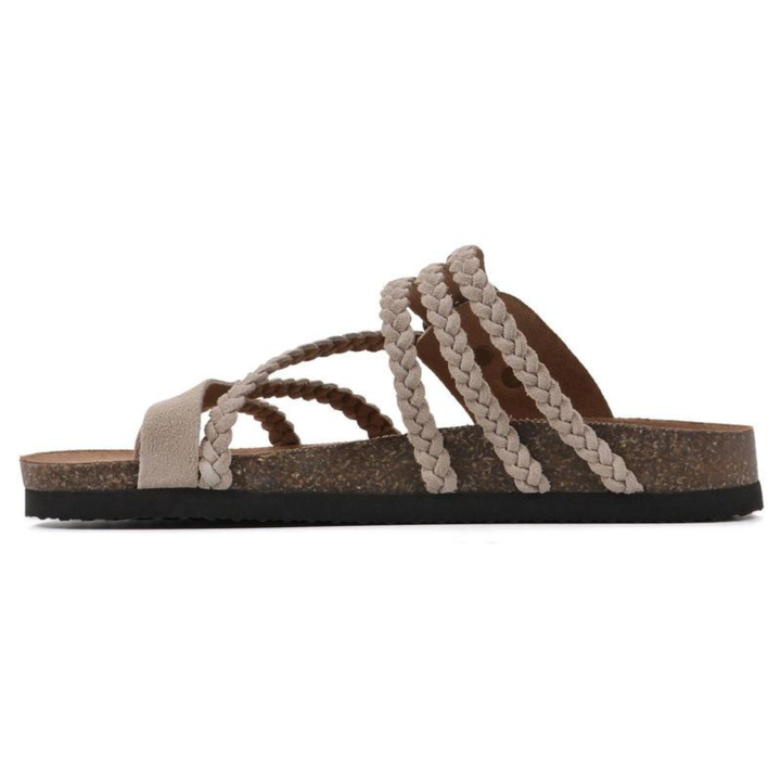 Braided Suede Sandals Flat Cork Natural Comfort