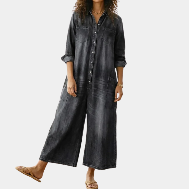 Diana™ | Vintage Denim Buttoned Jumpsuit