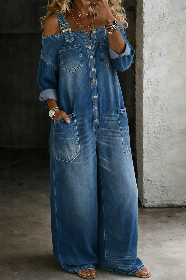 Sophia™ | Denim Jumpsuit with Off-the-Shoulder Design
