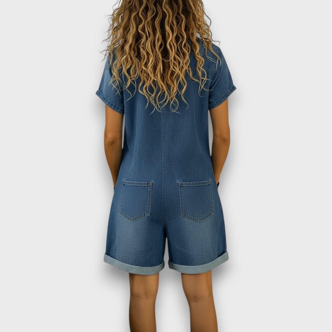 Joan™ | Short Cotton Denim Effect Dungaree