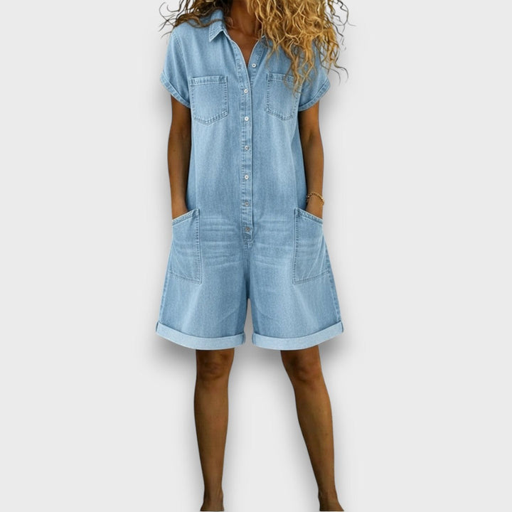 Joan™ | Short Cotton Denim Effect Dungaree