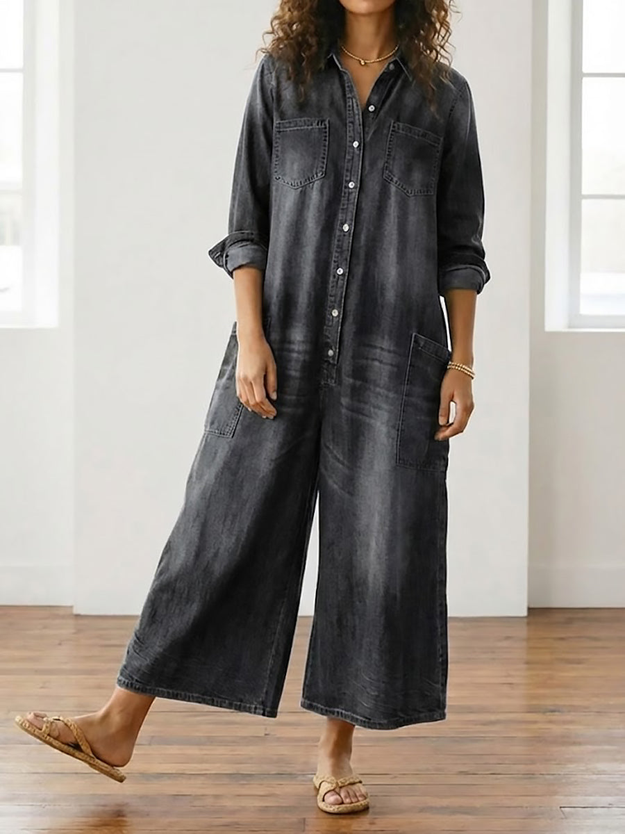 Diana™ | Vintage Denim Buttoned Jumpsuit