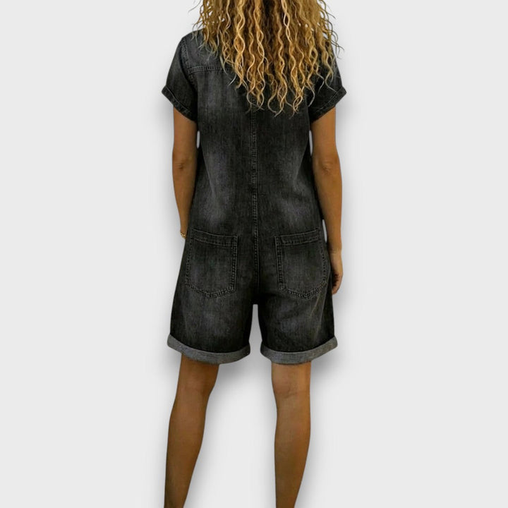 Joan™ | Short Cotton Denim Effect Dungaree