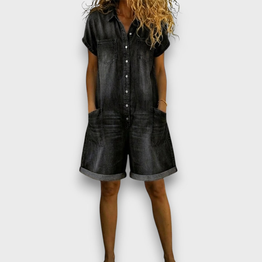 Joan™ | Short Cotton Denim Effect Dungaree