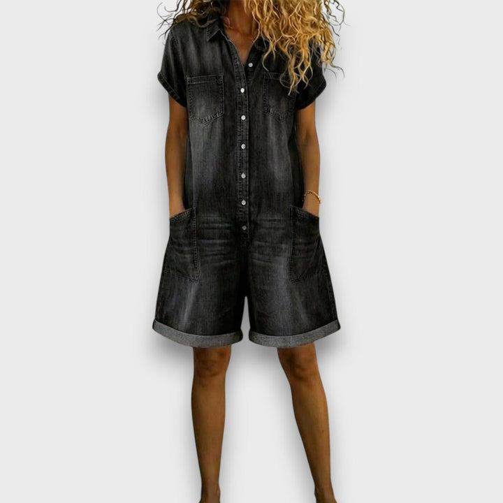 Joan™ | Short Cotton Denim Effect Dungaree