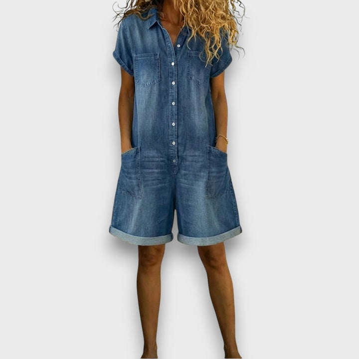 Joan™ | Short Cotton Denim Effect Dungaree